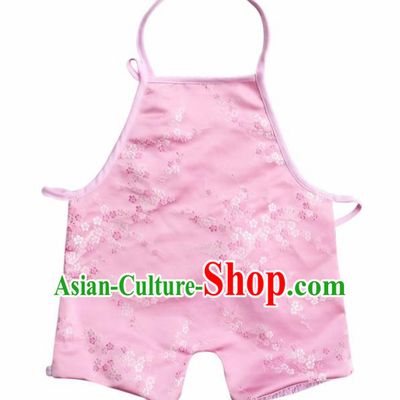 Chinese Classical Pink Brocade Bellyband Traditional Baby Embroidered Plum Blossom Pantyhose Stomachers for Kids