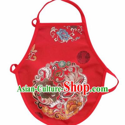 Chinese Classical Embroidered Peony Brocade Bellyband Traditional Baby Red Silk Stomachers for Kids
