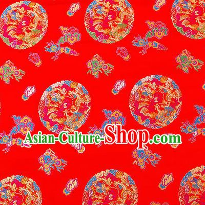 Asian Chinese Traditional Satin Fabric Tang Suit Red Brocade Silk Material Classical Clouds Dragons Pattern Design Drapery