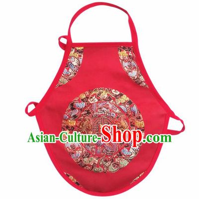 Chinese Classical Embroidered Dragons Brocade Bellyband Traditional Baby Red Silk Stomachers for Kids