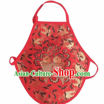 Chinese Classical Embroidered Double Fishes Brocade Bellyband Traditional Baby Red Silk Stomachers for Kids
