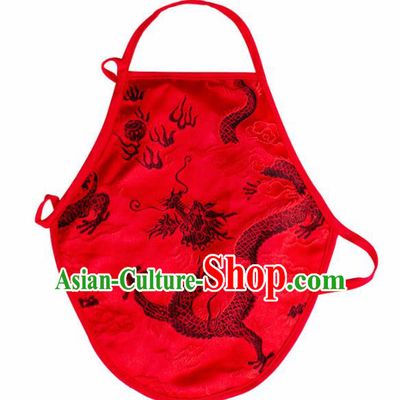 Chinese Classical Embroidered Dragon Brocade Bellyband Traditional Baby Red Silk Stomachers for Kids