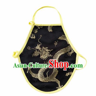 Chinese Classical Embroidered Dragon Brocade Bellyband Traditional Baby Black Silk Stomachers for Kids