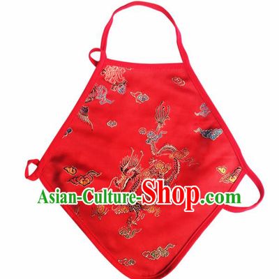 Chinese Classical Brocade Bellyband Traditional Baby Embroidered Dragon Red Silk Triangle Stomachers for Kids