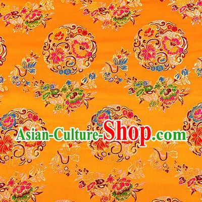 Asian Chinese Traditional Satin Fabric Tang Suit Golden Brocade Silk Material Classical Peony Pattern Design Drapery