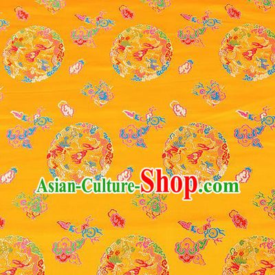 Asian Chinese Traditional Satin Fabric Tang Suit Yellow Brocade Silk Material Classical Clouds Dragons Pattern Design Drapery