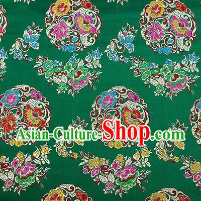 Asian Chinese Traditional Satin Fabric Tang Suit Green Brocade Silk Material Classical Peony Pattern Design Drapery