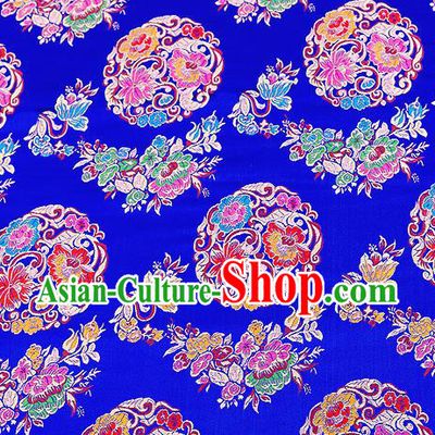 Asian Chinese Traditional Satin Fabric Tang Suit Royalblue Brocade Silk Material Classical Peony Pattern Design Drapery