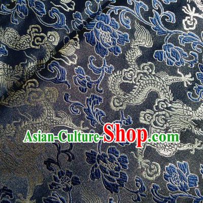Asian Chinese Traditional Fabric Navy Satin Brocade Silk Material Classical Dragon Pattern Design Satin Drapery