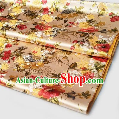 Asian Chinese Traditional Fabric Tang Suit Golden Brocade Silk Material Classical Chrysanthemum Pattern Design Satin Drapery