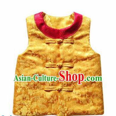 Chinese Classical Yellow Brocade Vest Traditional Baby Embroidered Cotton-Padded Waistcoat for Kids