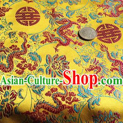 Asian Chinese Traditional Fabric Yellow Satin Brocade Silk Material Classical Dragon Lotus Pattern Design Satin Drapery