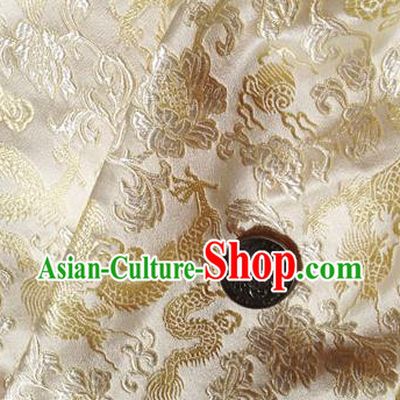 Asian Chinese Traditional Fabric White Satin Brocade Silk Material Classical Dragons Pattern Design Satin Drapery