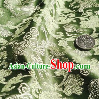 Asian Chinese Traditional Fabric Green Satin Brocade Silk Material Classical Dragons Pattern Design Satin Drapery