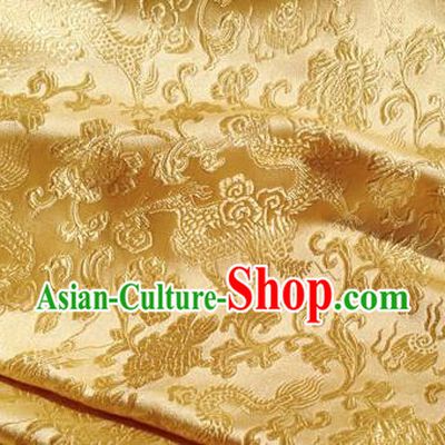 Asian Chinese Traditional Fabric Golden Satin Brocade Silk Material Classical Dragons Pattern Design Satin Drapery