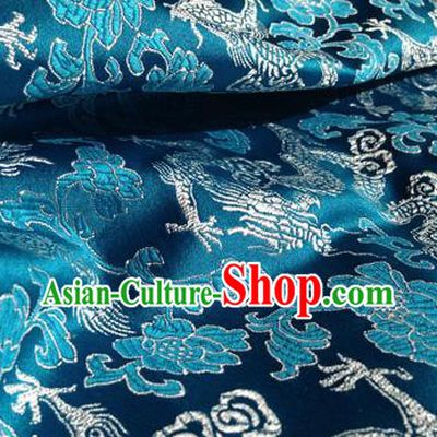 Asian Chinese Traditional Fabric Blue Satin Brocade Silk Material Classical Dragons Pattern Design Satin Drapery