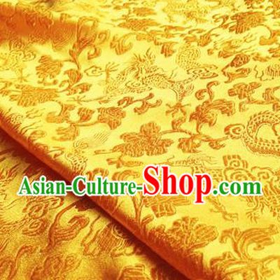 Asian Chinese Traditional Fabric Yellow Satin Brocade Silk Material Classical Dragons Pattern Design Satin Drapery