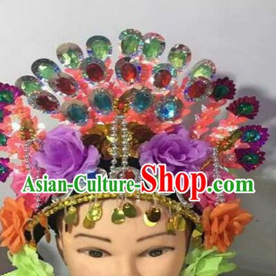 Chinese Traditional Folk Dance Purple Peony Hair Accessories Ancient Peking Opera Diva Headwear for Women
