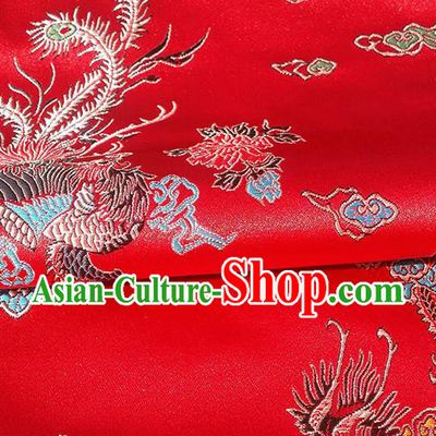 Asian Chinese Traditional Fabric Red Brocade Silk Material Classical Dragon Phoenix Pattern Design Satin Drapery