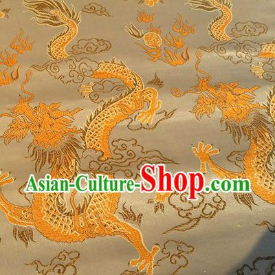 Asian Chinese Traditional Fabric Golden Brocade Silk Material Classical Dragon Pattern Design Satin Drapery