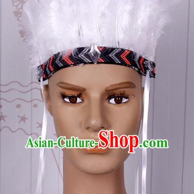 Halloween Catwalks White Feather Hair Accessories Cosplay Primitive Tribe Feather Hat for Adults
