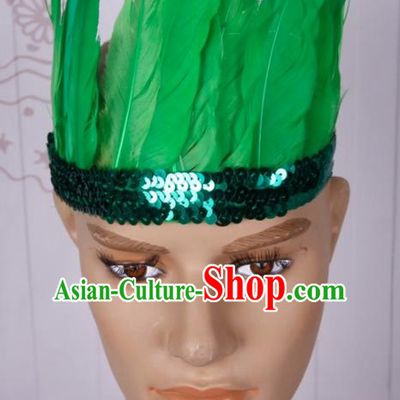 Halloween Catwalks Green Feather Hair Accessories Cosplay Primitive Tribe Feather Hat for Adults