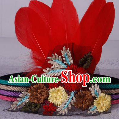 Halloween Catwalks Apache Knight Red Feather Hair Accessories Cosplay Primitive Tribe Feather Hat for Adults