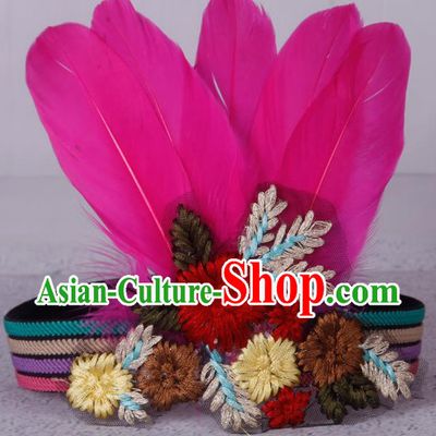 Halloween Catwalks Apache Knight Rosy Feather Hair Accessories Cosplay Primitive Tribe Feather Hat for Adults