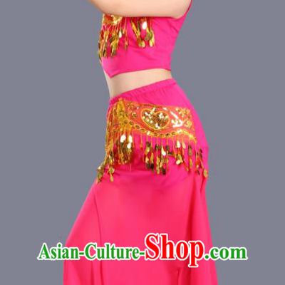 Chinese Traditional Ethnic Costumes Dai Nationality Folk Dance Pavane Rosy Dress for Kids