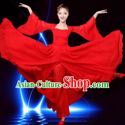 Chinese Traditional Classical Dance Costumes Folk Dance Red Dress for Women