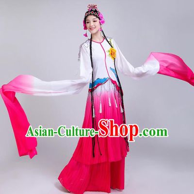 Chinese Traditional Classical Dance Costumes Folk Dance Beijing Opera Rosy Water Sleeve Dress for Women