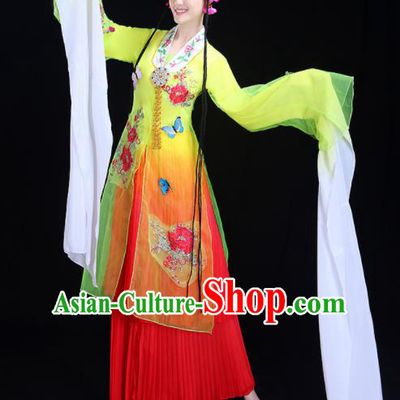 Chinese Traditional Classical Dance Costumes Folk Dance Beijing Opera Water Sleeve Yellow Dress for Women