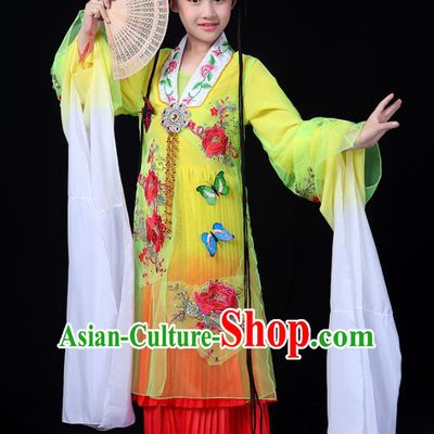Chinese Traditional Classical Dance Costumes Beijing Opera Folk Dance Yellow Dress for Kids