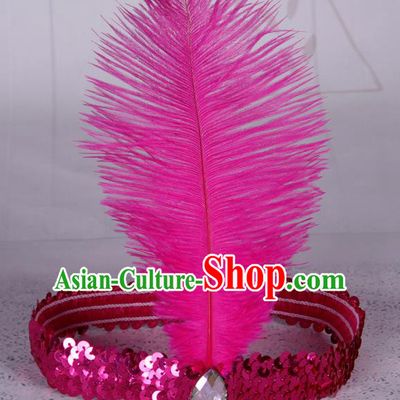 Top Grade Catwalks Headwear Halloween Cosplay Hair Accessories Rosy Feather Hair Clasp