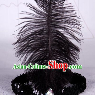 Top Grade Catwalks Headwear Halloween Cosplay Hair Accessories Black Feather Hair Clasp