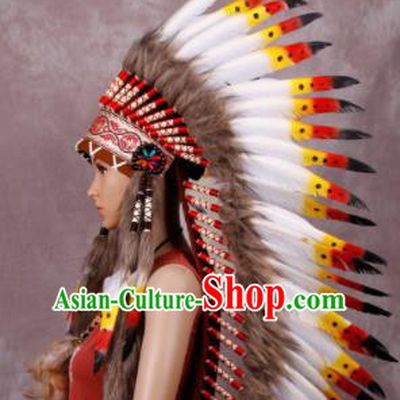 Halloween Performance Catwalks Headwear Cosplay Apache Knight Hair Accessories Feather Hat for Adults