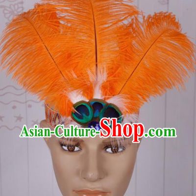 Halloween Catwalks Orange Feather Headdress Cosplay Apache Knight Feather Hair Clasp for Adults