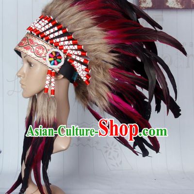 Halloween Performance Catwalks Headwear Cosplay Apache Knight Hair Accessories Purple Feather Hat for Adults