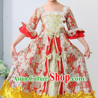 Top Grade European Classical Dance Costumes Court Dance Red Full Dress for Kids