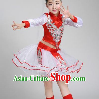 Chinese Mongolian Ethnic Costumes Traditional Mongol Nationality Folk Dance Dress for Kids