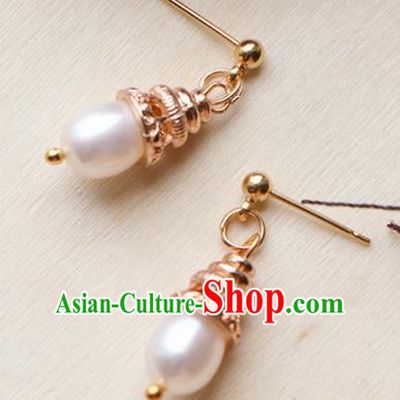 Traditional Chinese Earrings Ancient Handmade Palace Lady Pearl Ear Accessories for Women