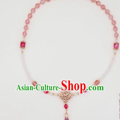 Traditional Chinese Necklace Ancient Handmade Palace Lady Pink Beads Necklet Accessories for Women