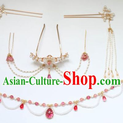 Chinese Traditional Handmade Hair Accessories Ancient Hair Crown Pearls Hairpins Complete Set for Women