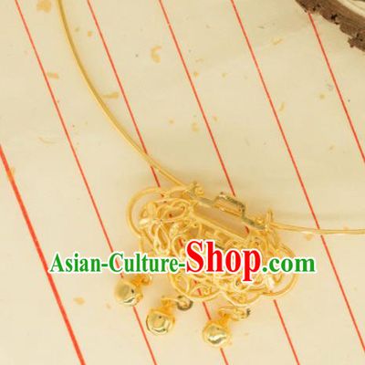 Traditional Chinese Handmade Necklace Ancient Palace Lady Golden Longevity Lock Accessories for Women