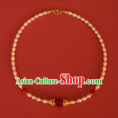 Traditional Chinese Handmade Pearls Necklace Ancient Agate Necklet Accessories for Women