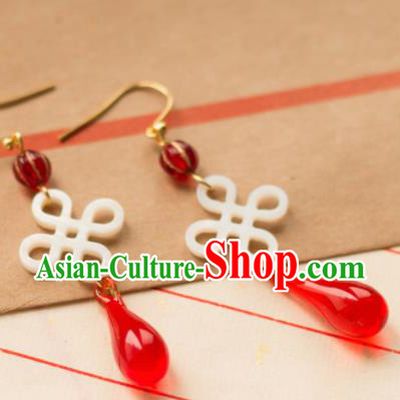 Traditional Chinese Handmade Red Agate Earrings Ancient Lucky Knot Eardrop Accessories for Women
