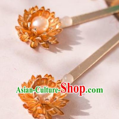 Chinese Traditional Handmade Golden Lotus Hair Clip Hair Accessories Ancient Hairpins for Women