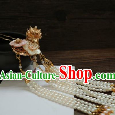 Chinese Traditional Handmade Hair Accessories Ancient Pearls Tassel Hairpins Headwear for Women