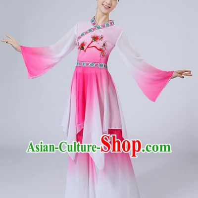 Chinese Traditional Classical Dance Costumes Folk Dance Yanko Fan Dance Pink Clothing for Women
