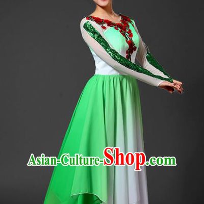 Chinese Traditional Classical Dance Costumes Folk Dance Umbrella Dance Green Dress for Women